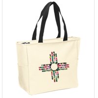 New Mexico State Zia Symbol Floral Print By Mcma Zip Tote Bag