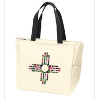 New Mexico State Zia Symbol Floral Print By Mcma Zip Tote Bag