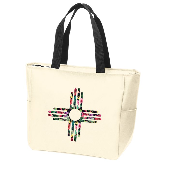 New Mexico State Zia Symbol Floral Print By Mcma Zip Tote Bag