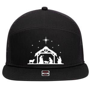 Nativity Manger Scene Baby Jesus Birth Of Christ Christmas 7 Panel Mesh Trucker Snapback Hat