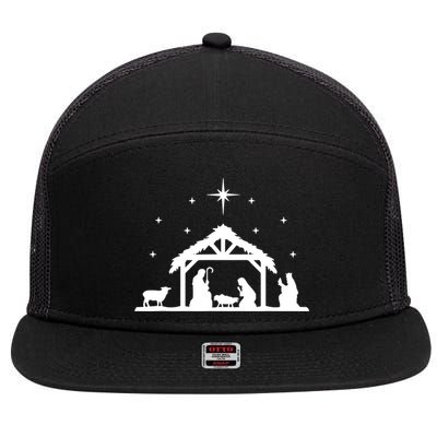 Nativity Manger Scene Baby Jesus Birth Of Christ Christmas 7 Panel Mesh Trucker Snapback Hat