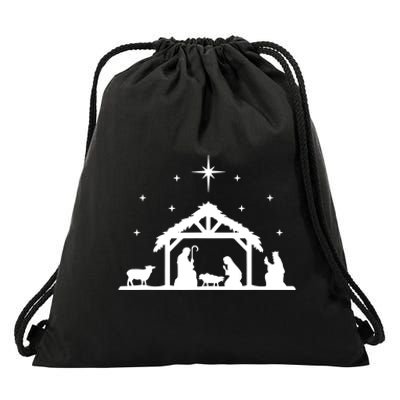 Nativity Manger Scene Baby Jesus Birth Of Christ Christmas Drawstring Bag