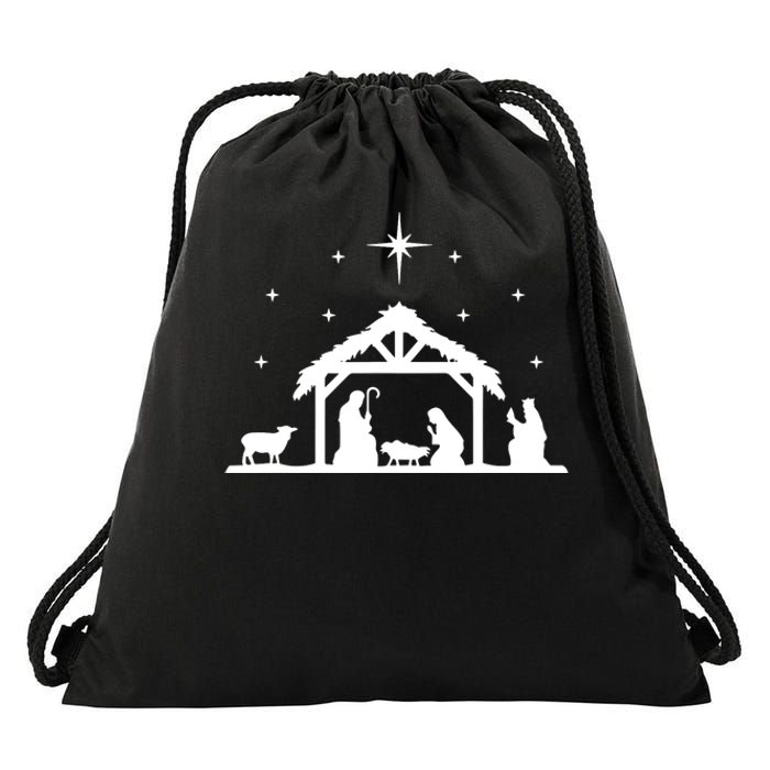 Nativity Manger Scene Baby Jesus Birth Of Christ Christmas Drawstring Bag