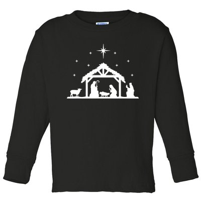 Nativity Manger Scene Baby Jesus Birth Of Christ Christmas Toddler Long Sleeve Shirt