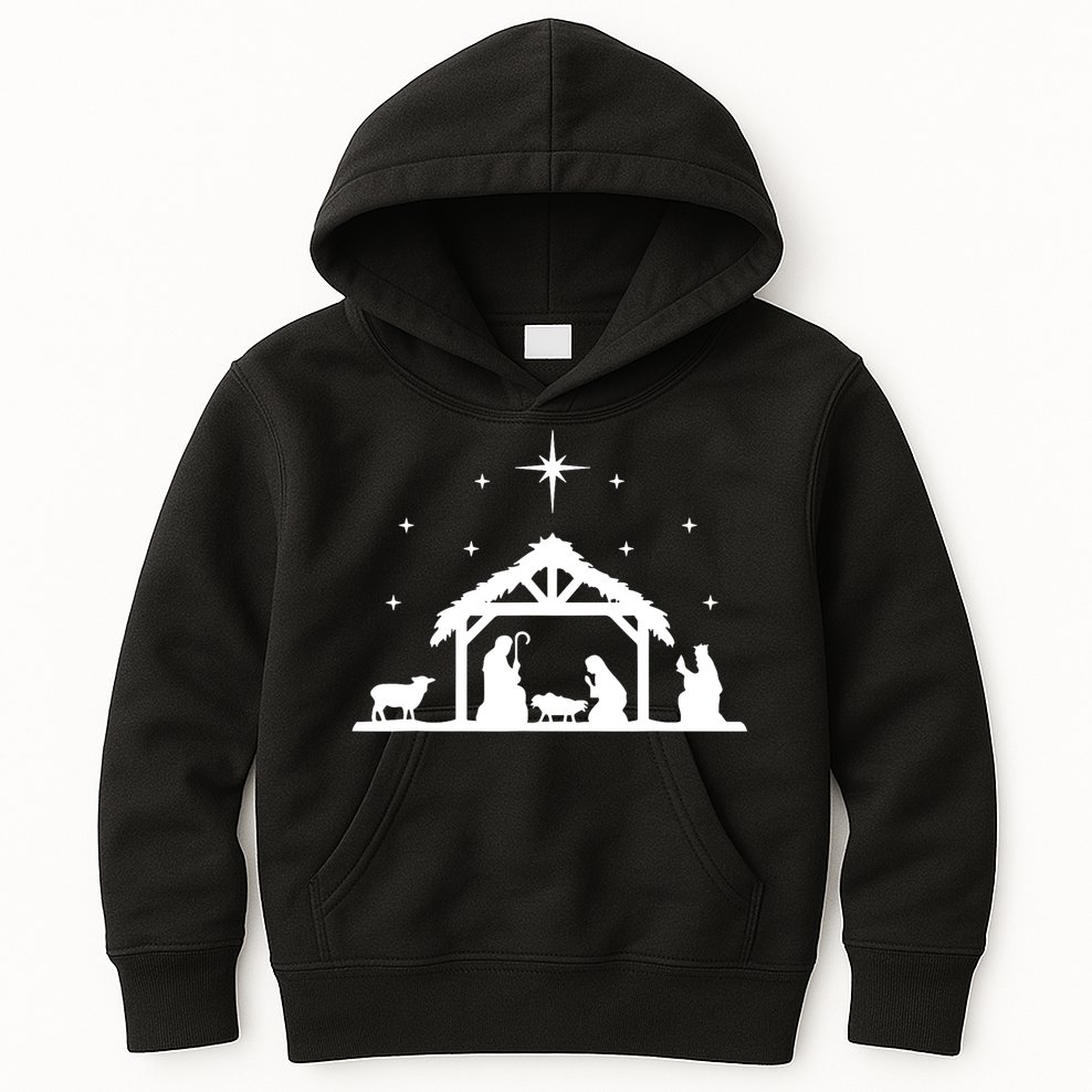 Nativity Manger Scene Baby Jesus Birth Of Christ Christmas Kids Hoodie