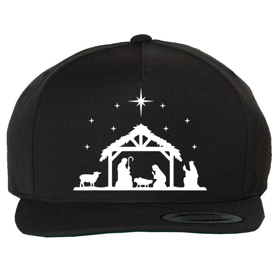 Nativity Manger Scene Baby Jesus Birth Of Christ Christmas Wool Snapback Cap