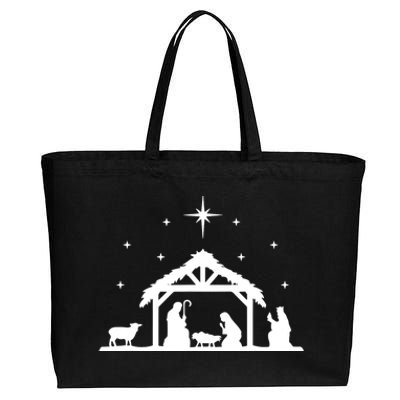 Nativity Manger Scene Baby Jesus Birth Of Christ Christmas Cotton Canvas Jumbo Tote