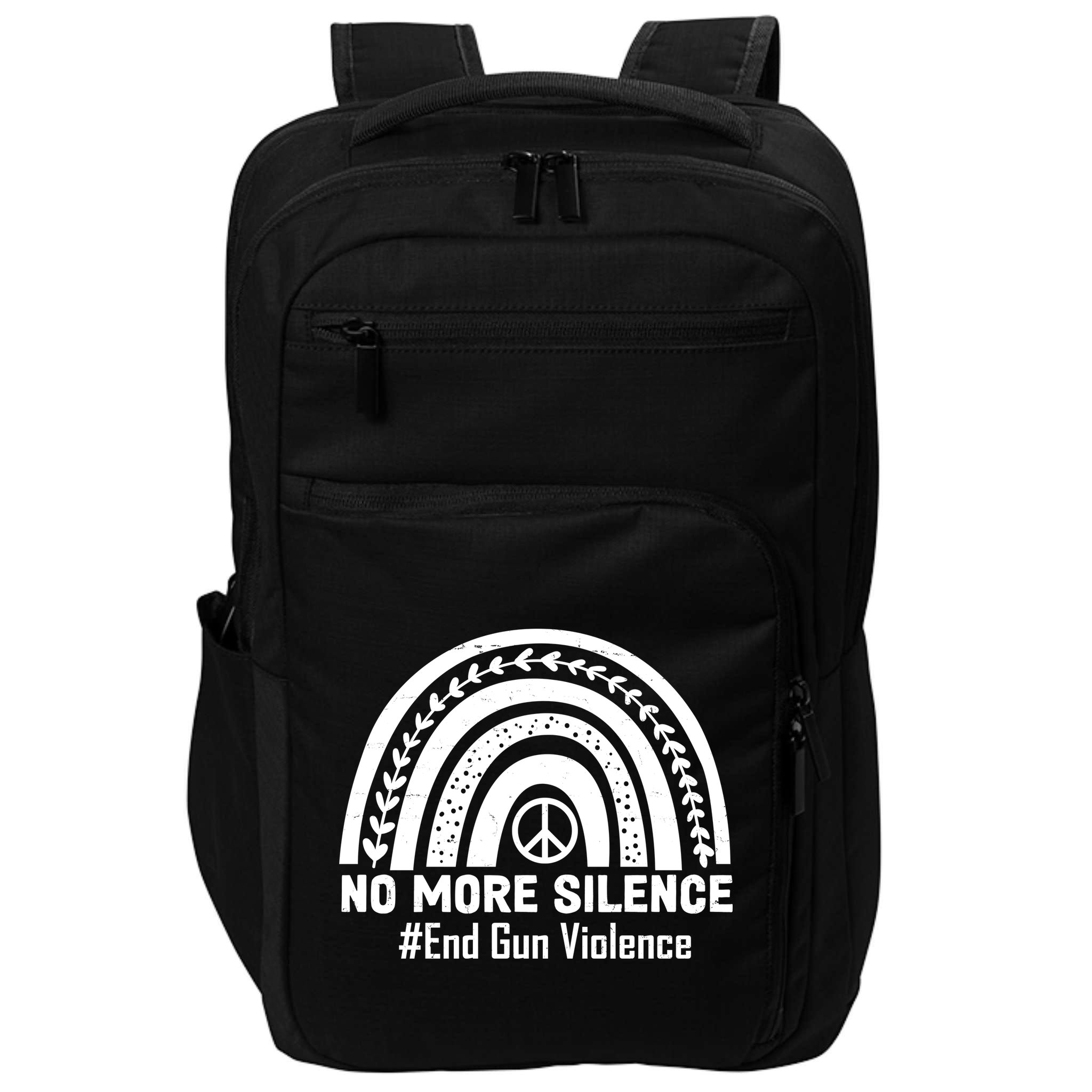 No More Silence End Gun Violence Peace Rainbow Impact Tech Backpack