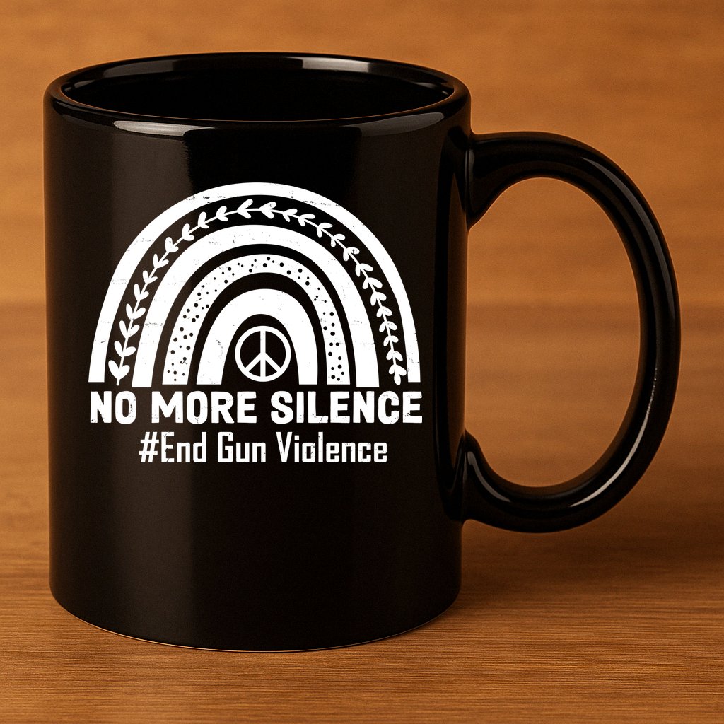 No More Silence End Gun Violence Peace Rainbow 11oz C Handle Ceramic Mug