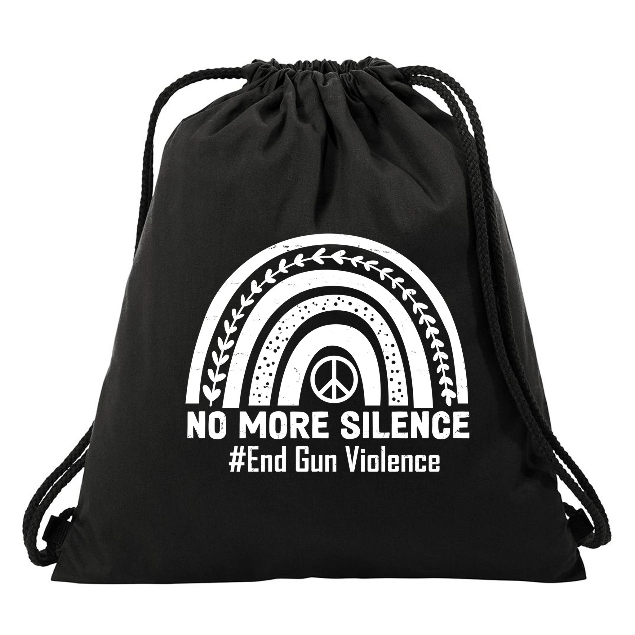 No More Silence End Gun Violence Peace Rainbow Drawstring Bag