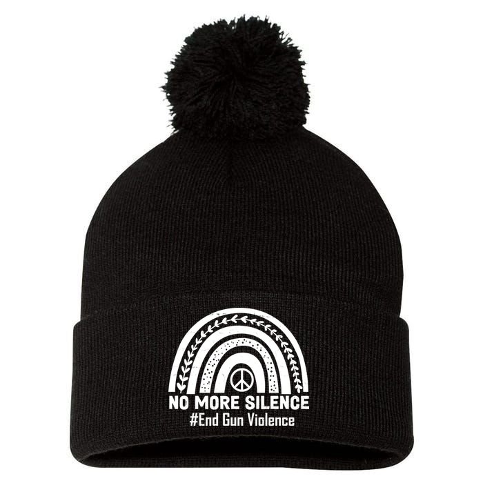 No More Silence End Gun Violence Peace Rainbow Pom Pom 12in Knit Beanie