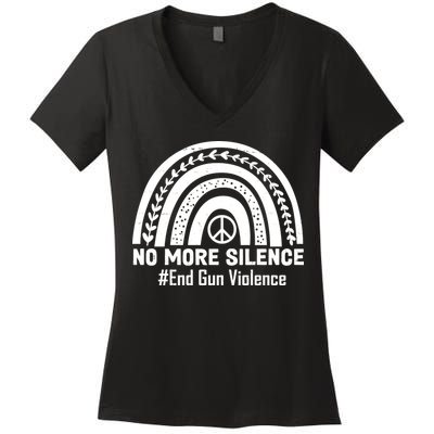 No More Silence End Gun Violence Peace Rainbow Women's V-Neck T-Shirt