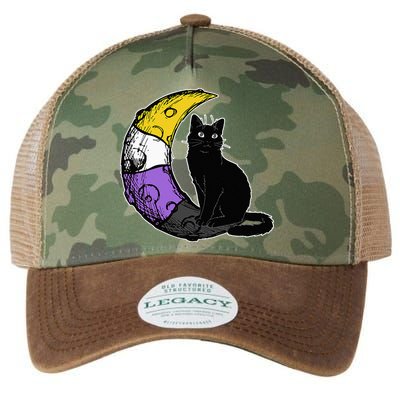 Nonbinary Moon Space Cat LGBT Pride With NB Non Binary Flag Legacy Tie Dye Trucker Hat