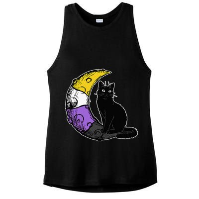 Nonbinary Moon Space Cat LGBT Pride With NB Non Binary Flag Ladies PosiCharge Tri-Blend Wicking Tank