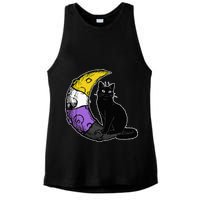 Nonbinary Moon Space Cat LGBT Pride With NB Non Binary Flag Ladies PosiCharge Tri-Blend Wicking Tank