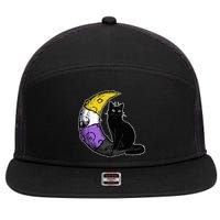 Nonbinary Moon Space Cat LGBT Pride With NB Non Binary Flag 7 Panel Mesh Trucker Snapback Hat