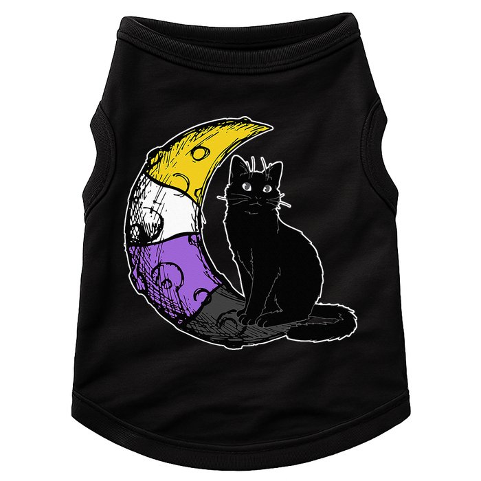 Nonbinary Moon Space Cat LGBT Pride With NB Non Binary Flag Doggie Tank