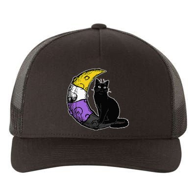 Nonbinary Moon Space Cat LGBT Pride With NB Non Binary Flag Yupoong Adult 5-Panel Trucker Hat