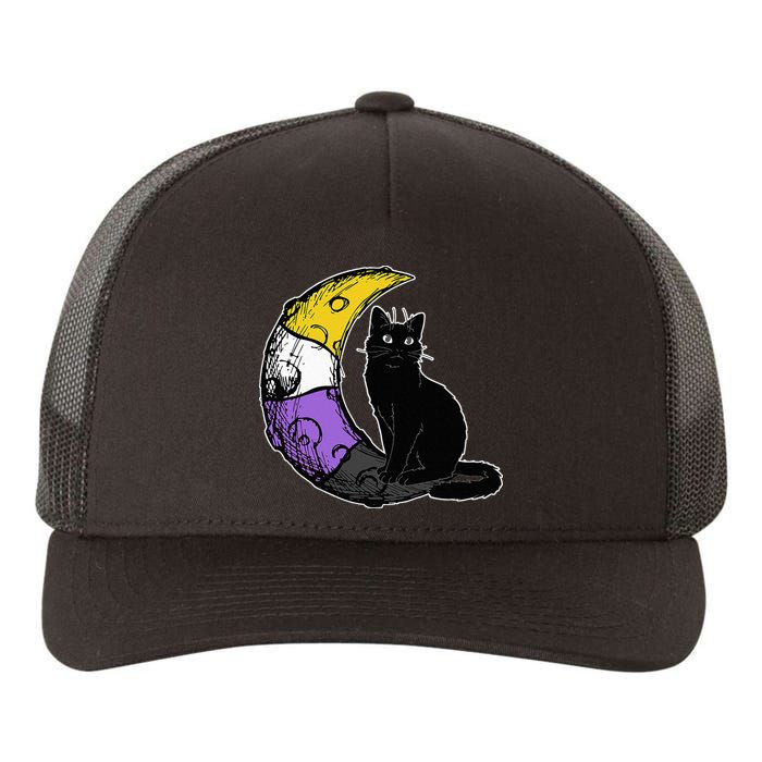 Nonbinary Moon Space Cat LGBT Pride With NB Non Binary Flag Yupoong Adult 5-Panel Trucker Hat