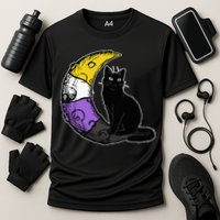 Nonbinary Moon Space Cat LGBT Pride With NB Non Binary Flag Performance Shirt