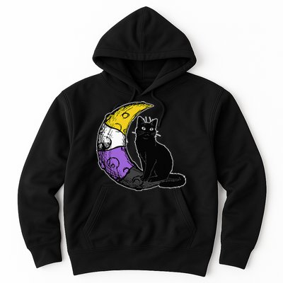 Nonbinary Moon Space Cat LGBT Pride With NB Non Binary Flag Hoodie