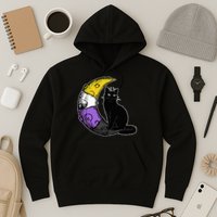 Nonbinary Moon Space Cat LGBT Pride With NB Non Binary Flag Hoodie