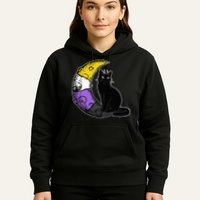 Nonbinary Moon Space Cat LGBT Pride With NB Non Binary Flag Hoodie