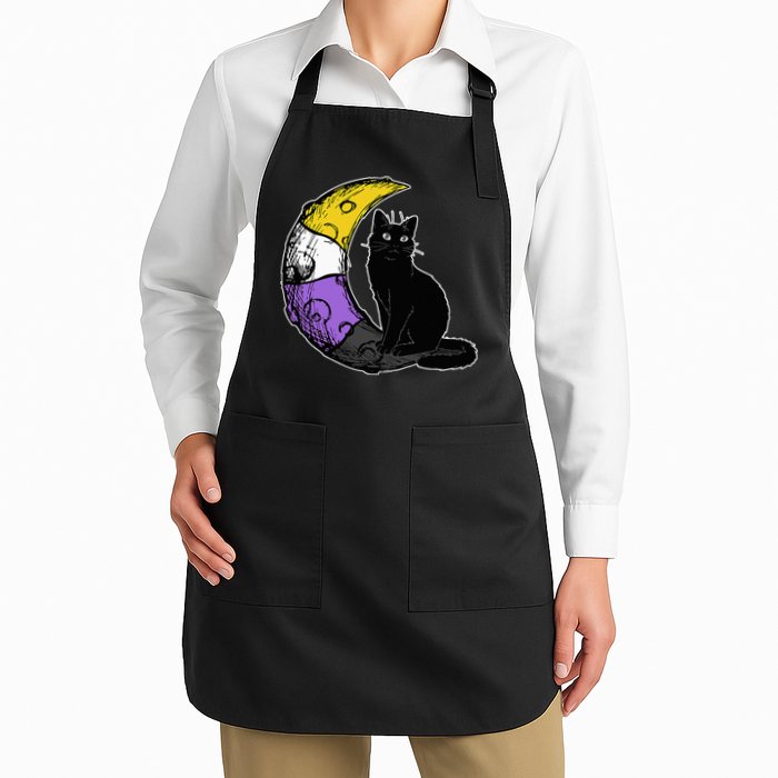 Nonbinary Moon Space Cat LGBT Pride With NB Non Binary Flag Apron