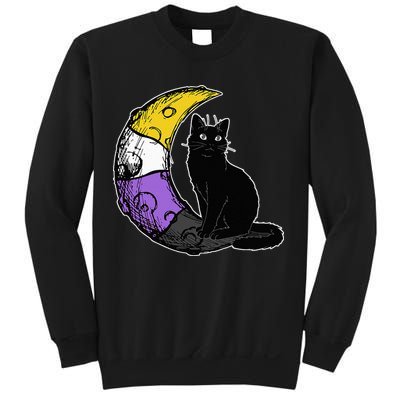 Nonbinary Moon Space Cat LGBT Pride With NB Non Binary Flag Sweatshirt