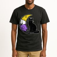 Nonbinary Moon Space Cat LGBT Pride With NB Non Binary Flag Tall T-Shirt
