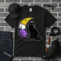 Nonbinary Moon Space Cat LGBT Pride With NB Non Binary Flag Tall T-Shirt