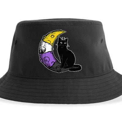 Nonbinary Moon Space Cat LGBT Pride With NB Non Binary Flag Sustainable Bucket Hat