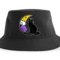 Nonbinary Moon Space Cat LGBT Pride With NB Non Binary Flag Sustainable Bucket Hat