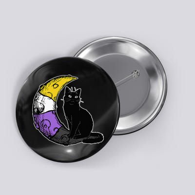 Nonbinary Moon Space Cat LGBT Pride With NB Non Binary Flag Button