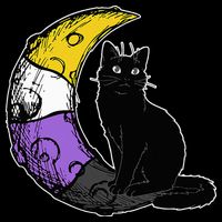 Nonbinary Moon Space Cat LGBT Pride With NB Non Binary Flag Button