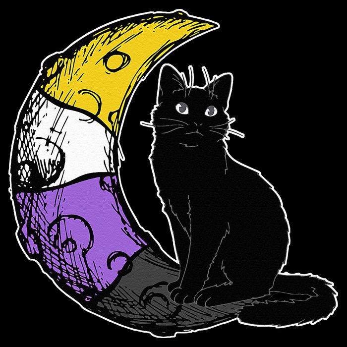 Nonbinary Moon Space Cat LGBT Pride With NB Non Binary Flag Button