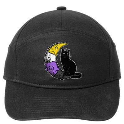 Nonbinary Moon Space Cat LGBT Pride With NB Non Binary Flag 7-Panel Snapback Hat