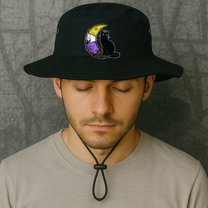 Nonbinary Moon Space Cat LGBT Pride With NB Non Binary Flag Bucket Hat