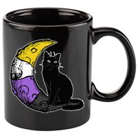 Nonbinary Moon Space Cat LGBT Pride With NB Non Binary Flag 11oz C Handle Ceramic Mug