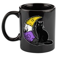 Nonbinary Moon Space Cat LGBT Pride With NB Non Binary Flag 11oz C Handle Ceramic Mug