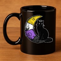 Nonbinary Moon Space Cat LGBT Pride With NB Non Binary Flag 11oz C Handle Ceramic Mug
