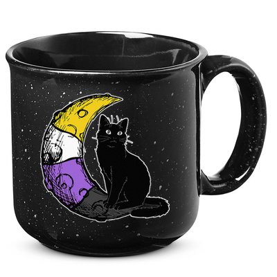 Nonbinary Moon Space Cat LGBT Pride With NB Non Binary Flag 15oz Campfire Ceramic Mug
