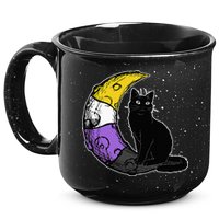 Nonbinary Moon Space Cat LGBT Pride With NB Non Binary Flag 15oz Campfire Ceramic Mug