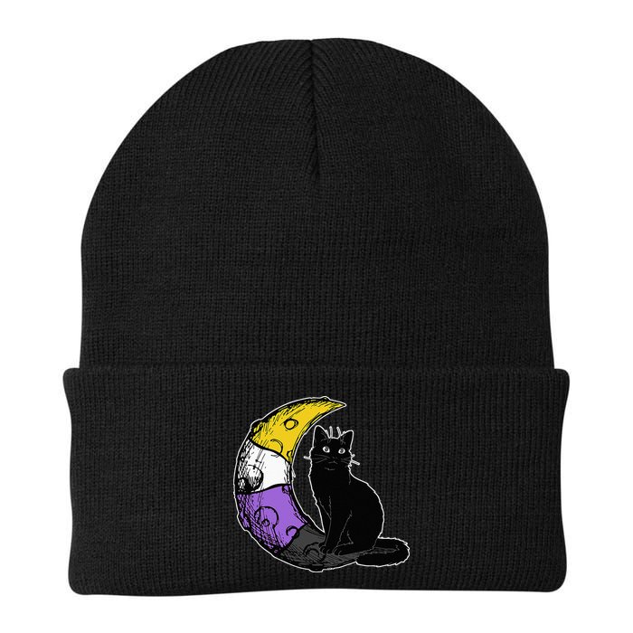 Nonbinary Moon Space Cat LGBT Pride With NB Non Binary Flag Beanie