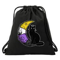 Nonbinary Moon Space Cat LGBT Pride With NB Non Binary Flag Drawstring Bag