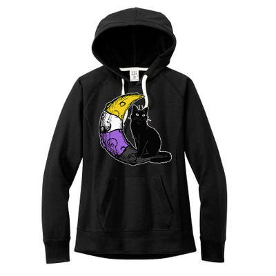 Nonbinary Moon Space Cat LGBT Pride With NB Non Binary Flag Women's Fleece Hoodie