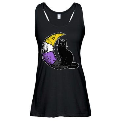 Nonbinary Moon Space Cat LGBT Pride With NB Non Binary Flag Ladies Essential Flowy Tank