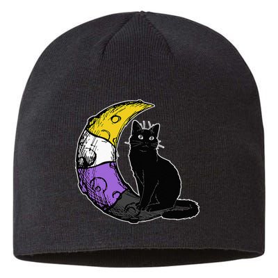Nonbinary Moon Space Cat LGBT Pride With NB Non Binary Flag Sustainable Beanie