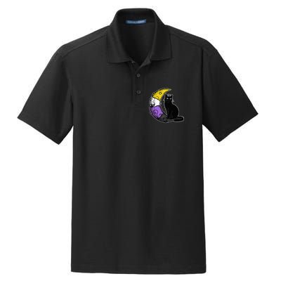 Nonbinary Moon Space Cat LGBT Pride With NB Non Binary Flag Dry Zone Grid Polo