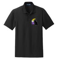 Nonbinary Moon Space Cat LGBT Pride With NB Non Binary Flag Dry Zone Grid Polo